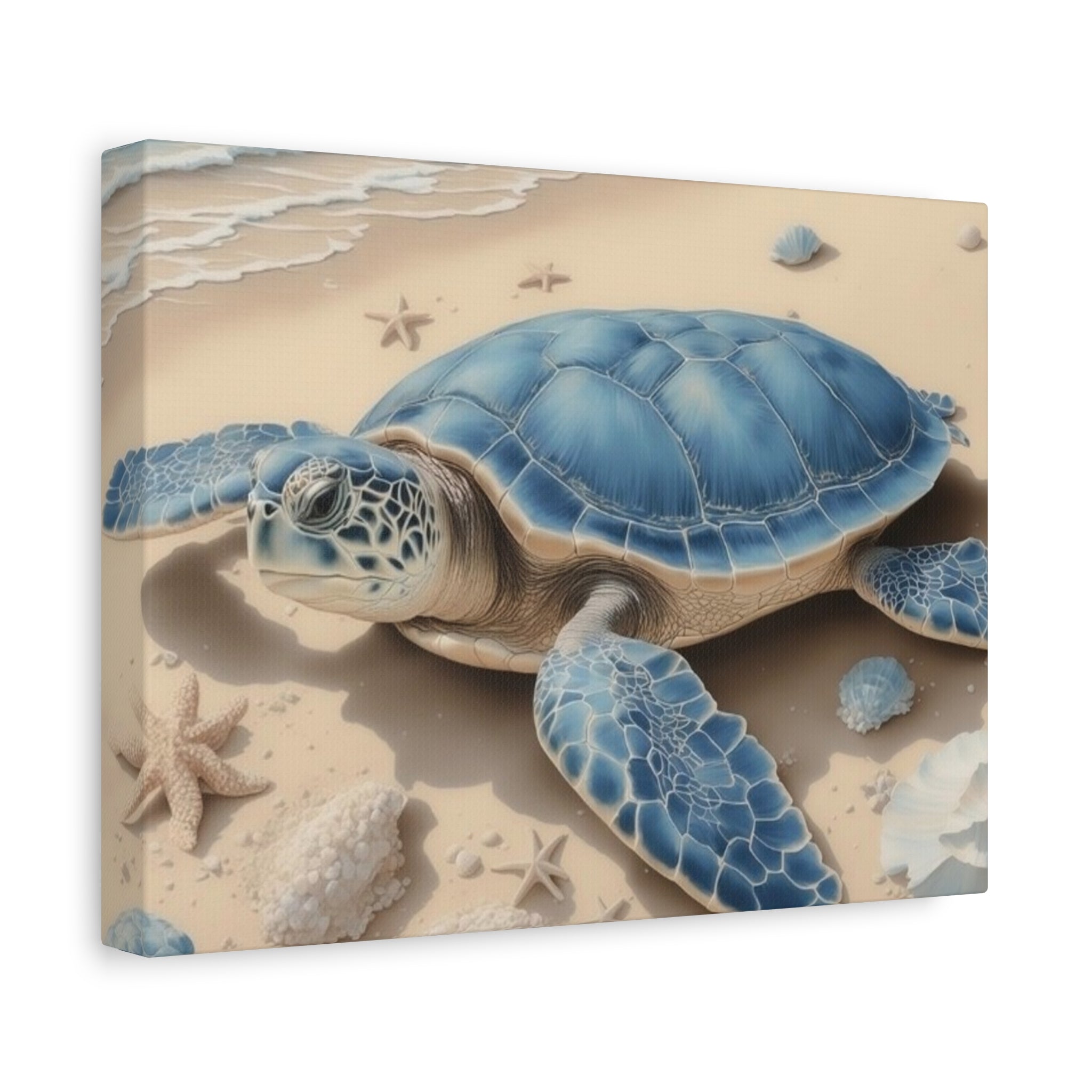 Blue Sea Turtle Canvas Art — Coastal Beach Wall Decor