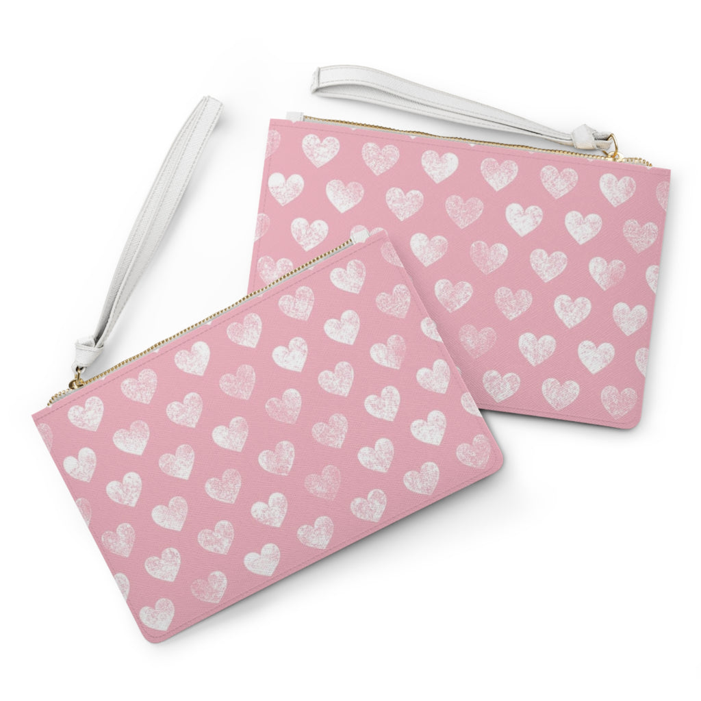 Pink Heart Pattern Clutch Bag — Cute Valentine Wristlet Purse