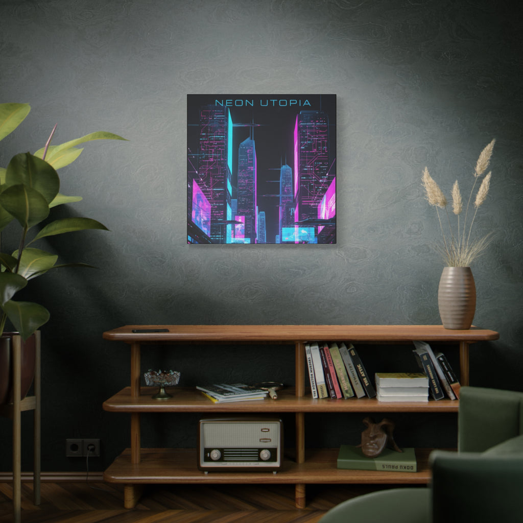 Neon Utopia Cyberpunk Cityscape, Matte Canvas