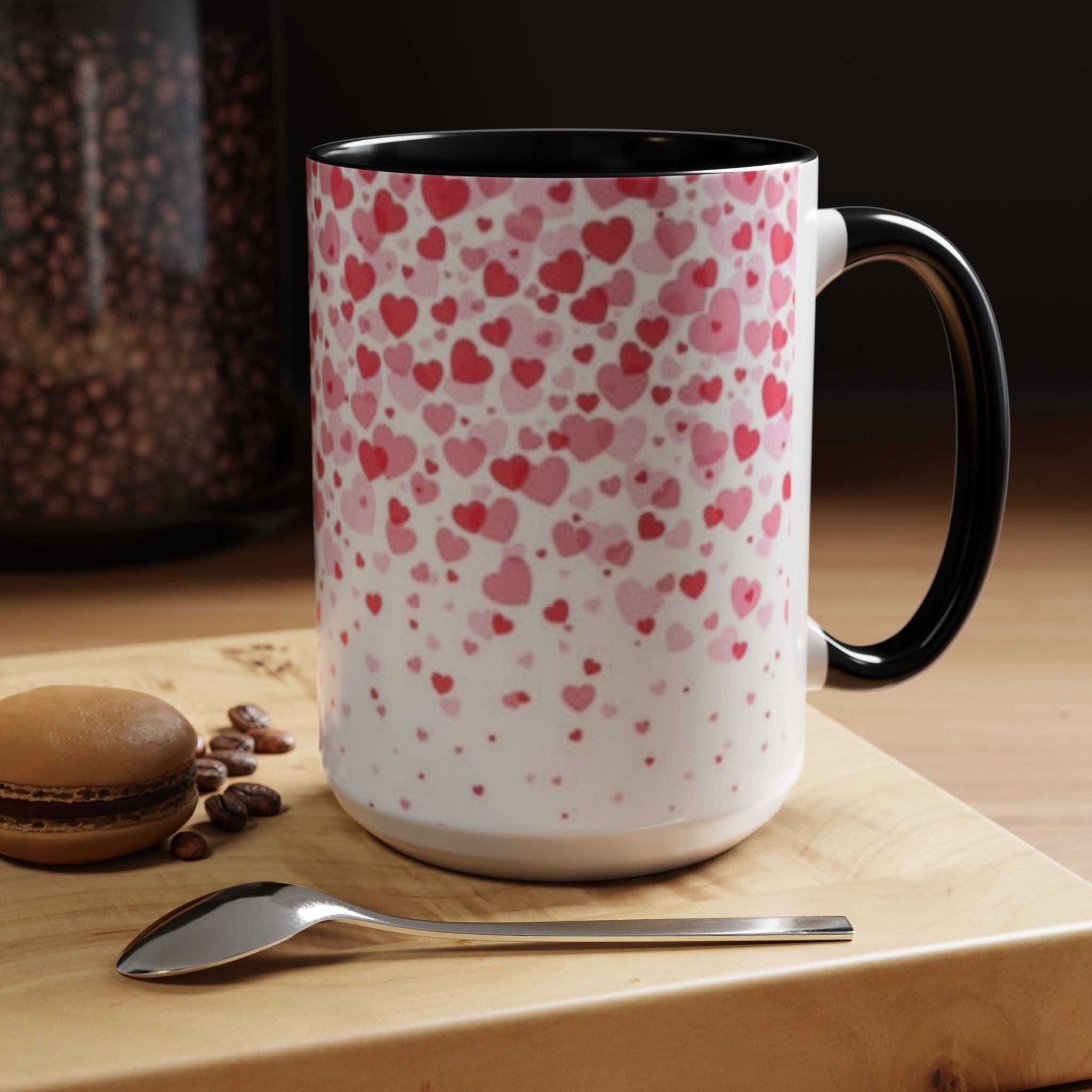 Heart Confetti Accent Coffee Mug — Pink Valentine’s Day Gift (11/15oz)
