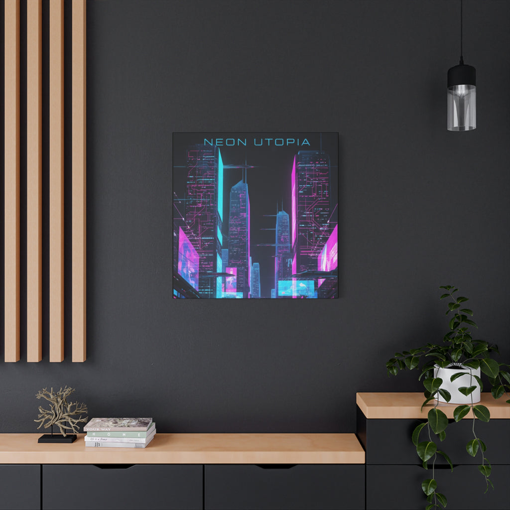 Neon Utopia Cyberpunk Cityscape, Matte Canvas