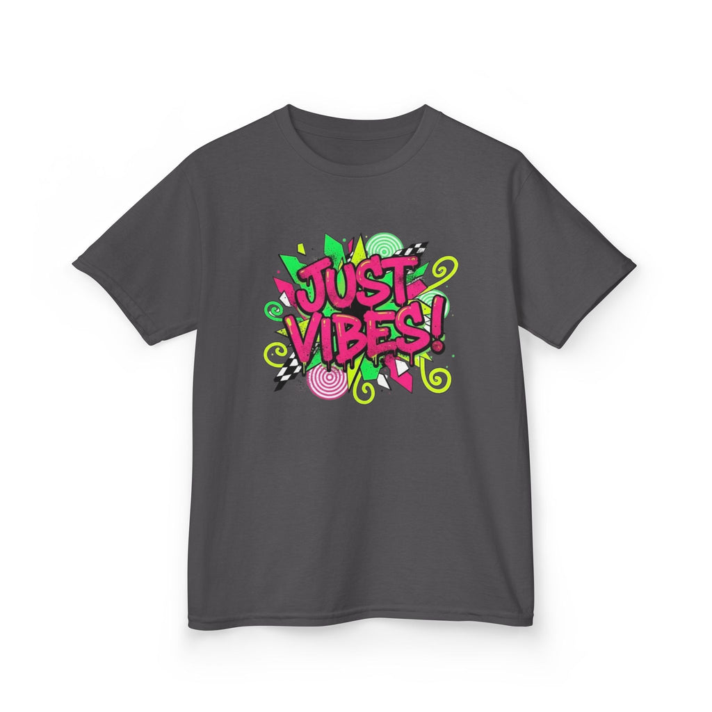 Kids T‑Shirt — "Just Vibes" Neon Graffiti Graphic Tee for Playful, Trendy Kids