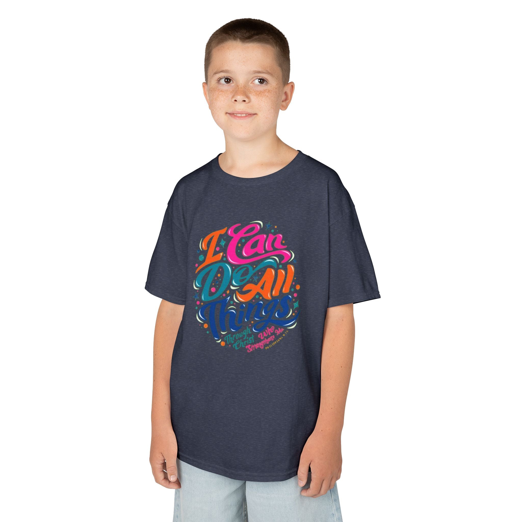Kids T‑Shirt — "I Can Do All Things" Inspirational Rainbow Tee