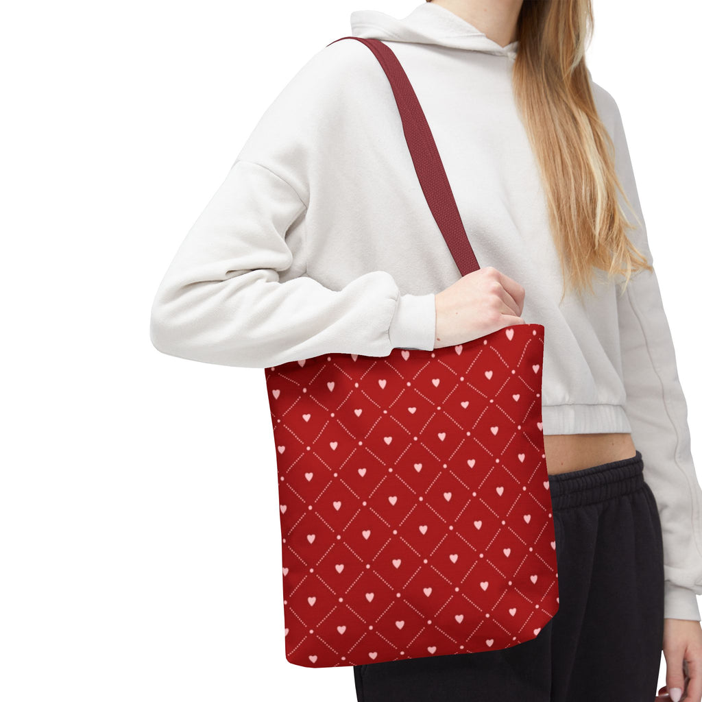 Valentine Red Diamond Heart Tote Bag — All-Over Print Canvas Shopper