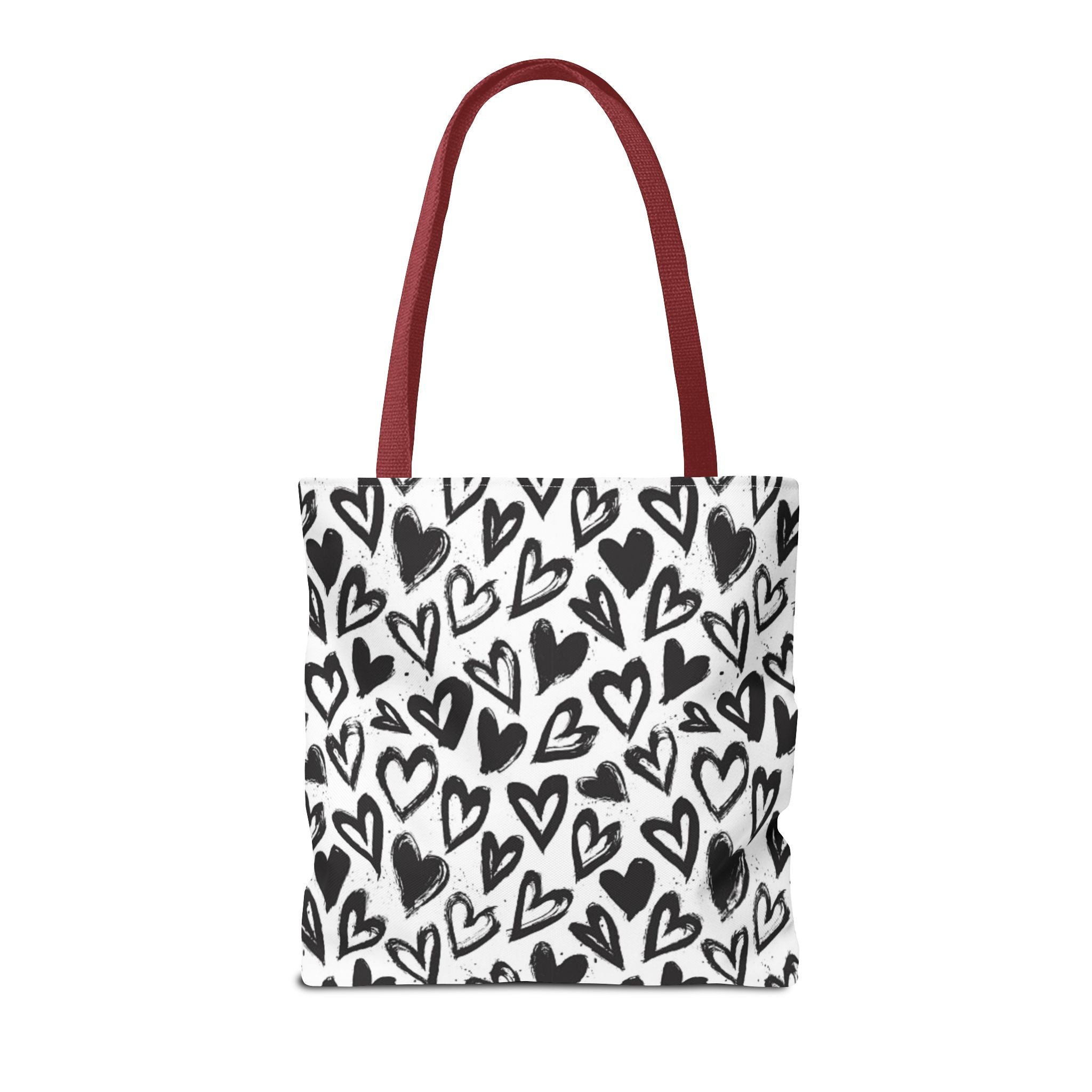Heart Pattern Tote Bag — Black & White Hand-Drawn Hearts All-Over Print