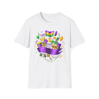 Mardi Gras Carnival T-Shirt — Festive Mask, Beads & Balloon Design