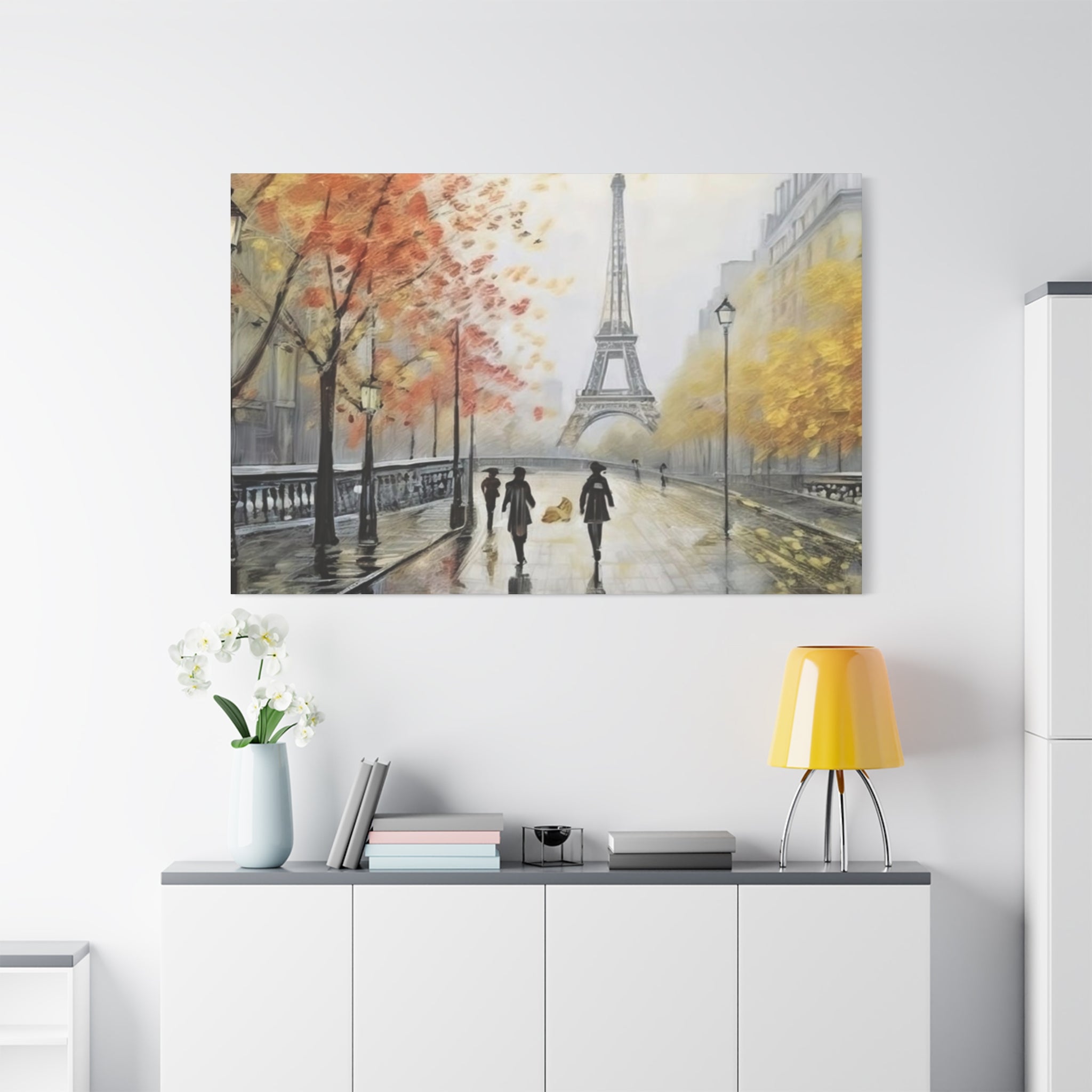 Paris Eiffel Tower Autumn Street Matte Canvas Wall Art, Stretched 1.25"
