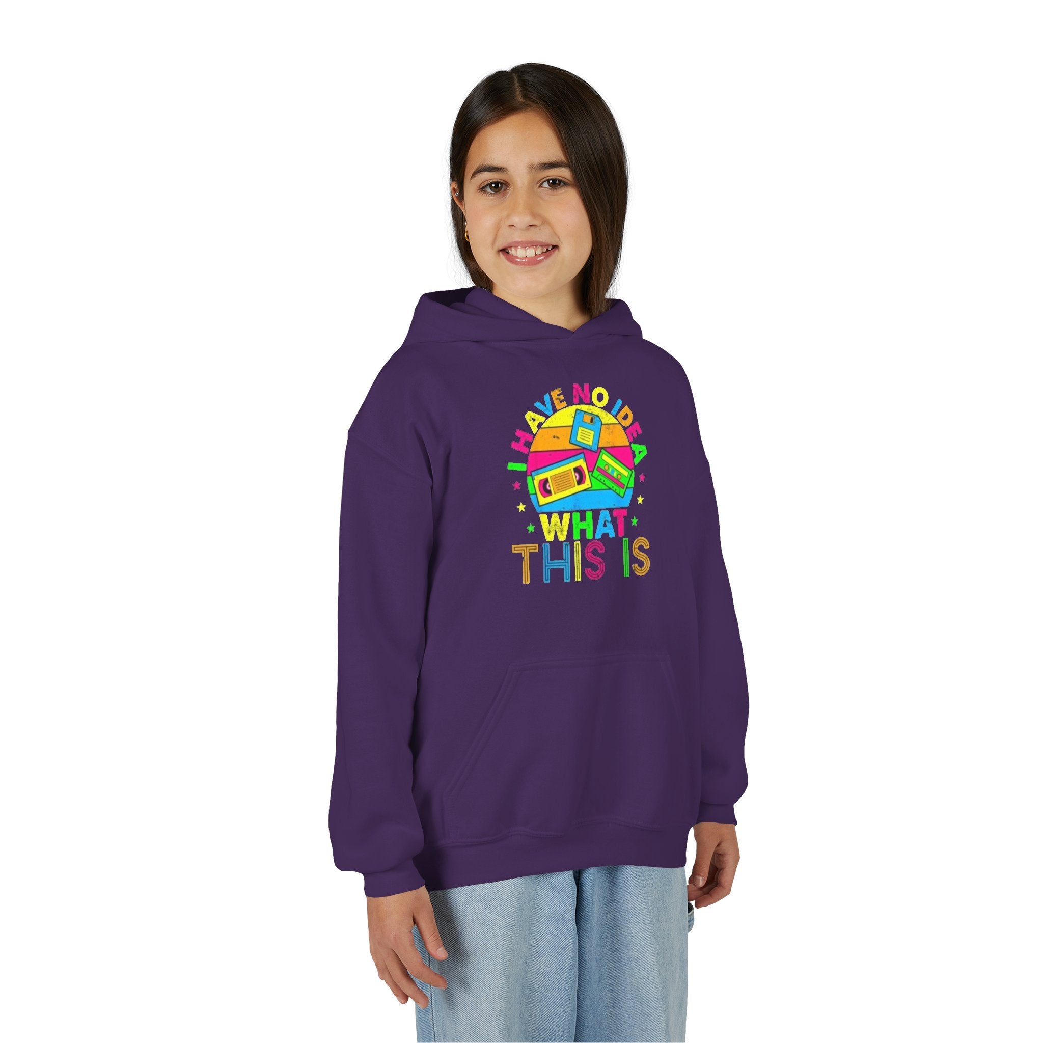 Youth Hoodie — Colorful Retro Cassette 'I Have No Idea What This Is' Graphic