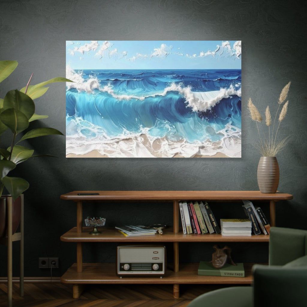 Ocean Waves Matte Canvas Wall Art — Blue Seascape Stretched Canvas