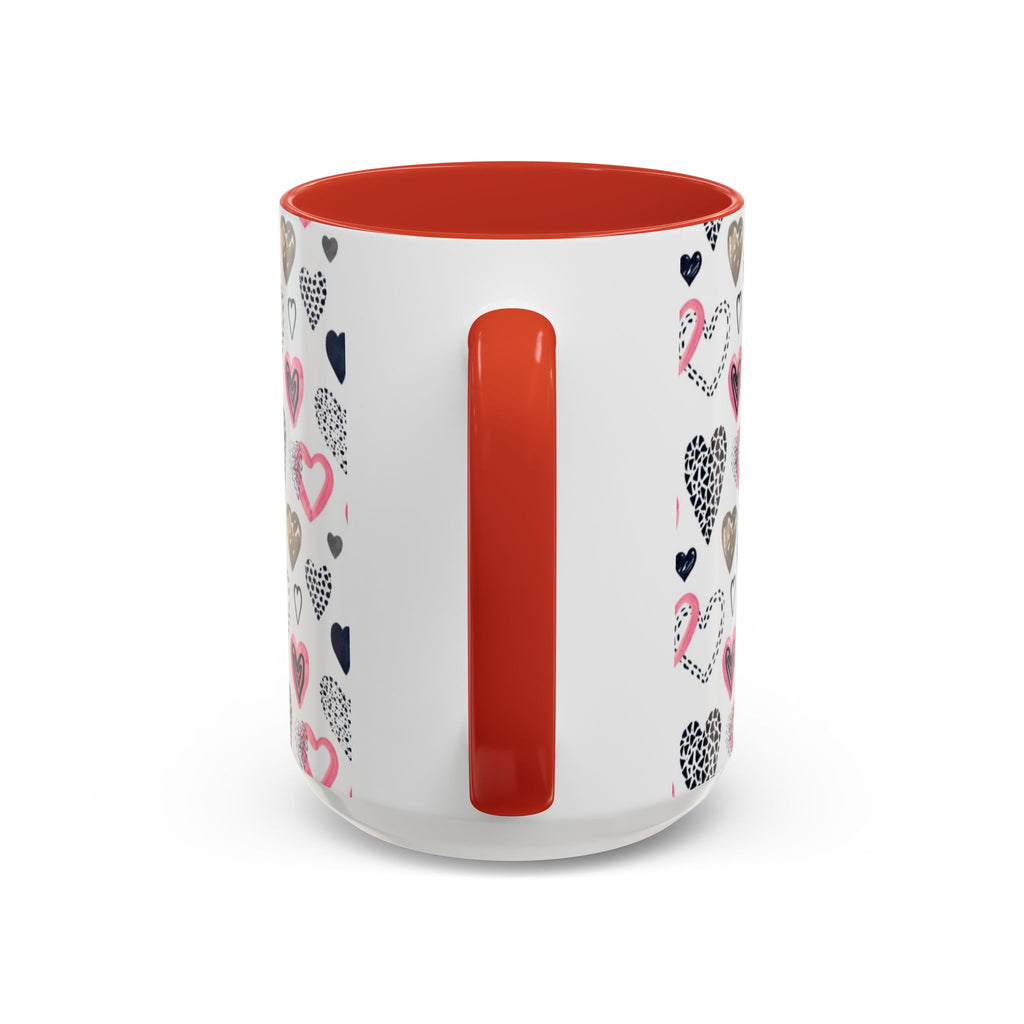 Heart Pattern Accent Coffee Mug — Pink & Navy Love Design (11/15 oz)
