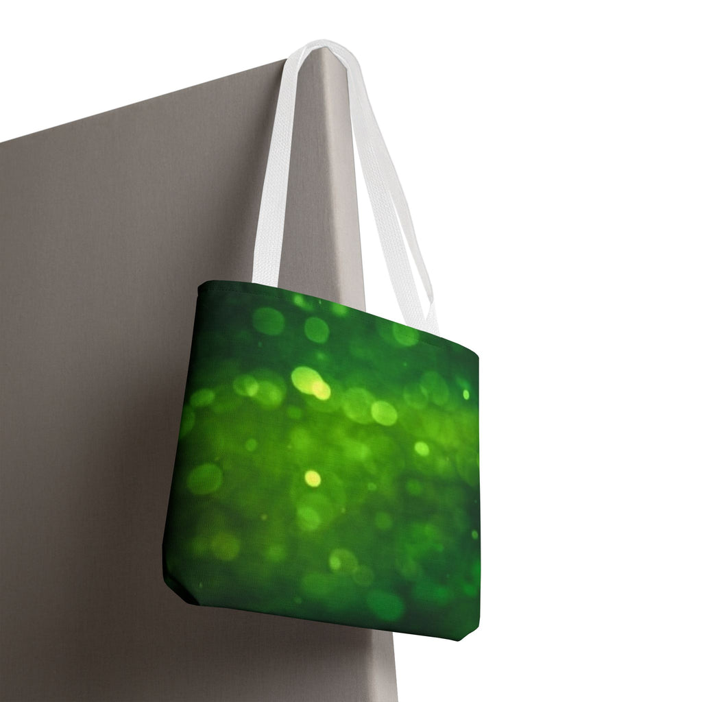 Green Bokeh Tote Bag — Sparkling Nature-Inspired All-Over Print Tote