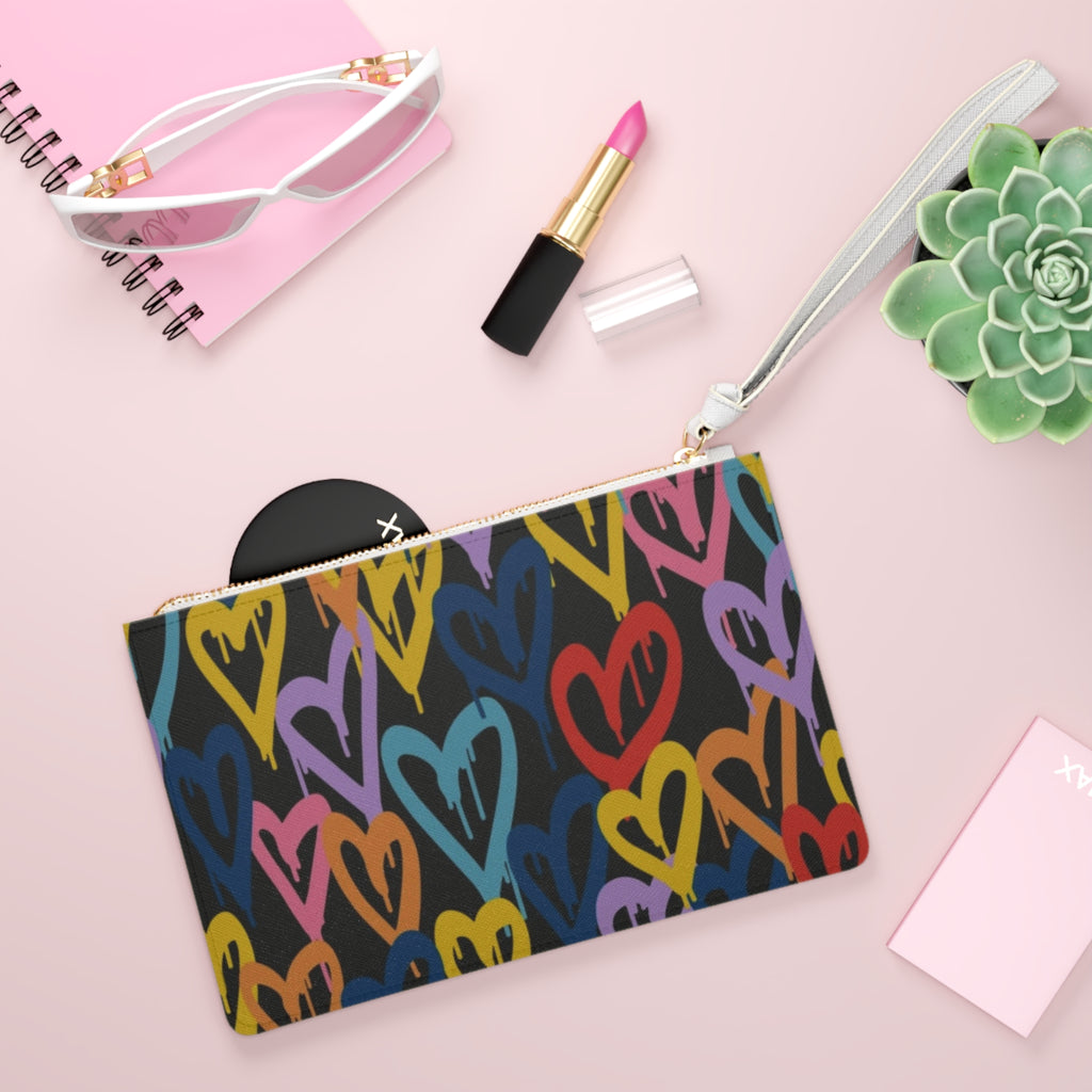 Colorful Graffiti Heart Clutch — Vibrant Rainbow Heart Wristlet Purse
