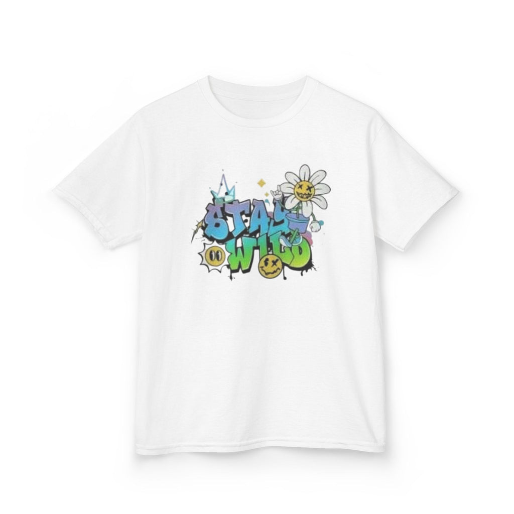 Kids Tee — "Stay Wild" Graffiti Daisy Graphic