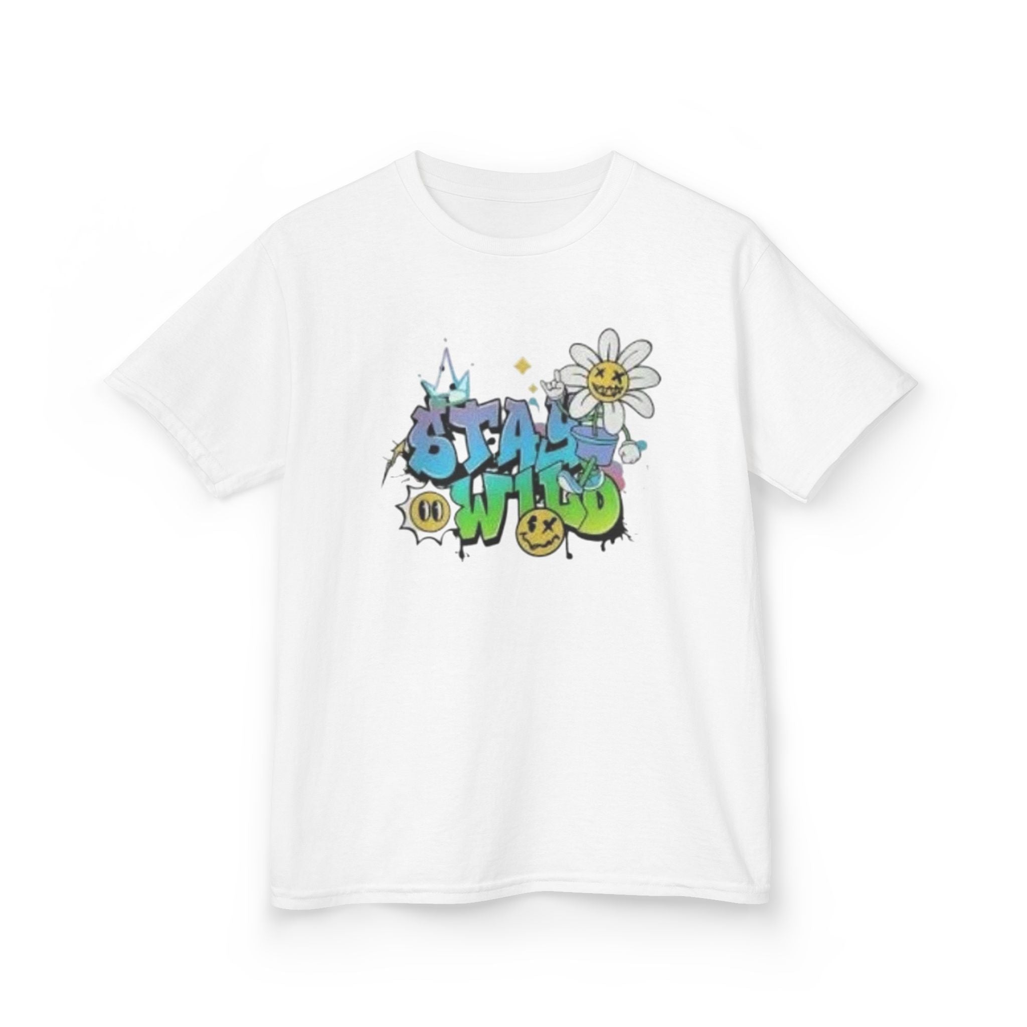 Kids Tee — "Stay Wild" Graffiti Daisy Graphic