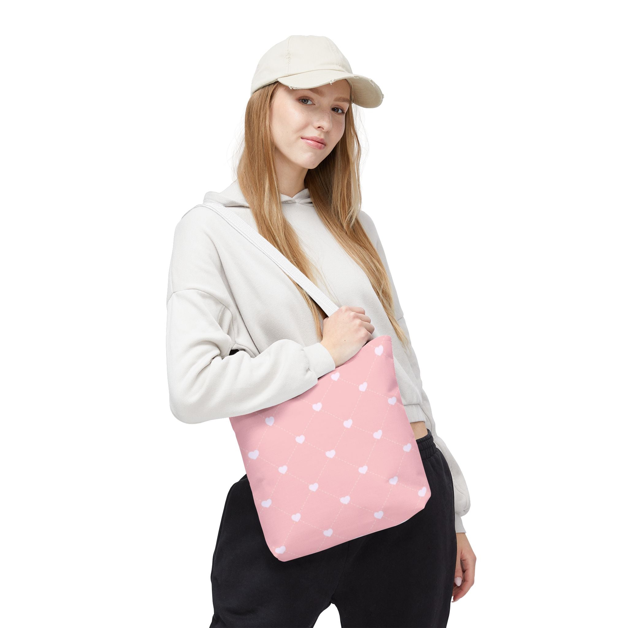 Pink Heart Pattern Tote Bag — Cute Pink AOP Shopper for Everyday Use