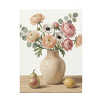 Floral Vase Canvas Wall Art — Pastel Peonies & Ranunculus Stretched Print
