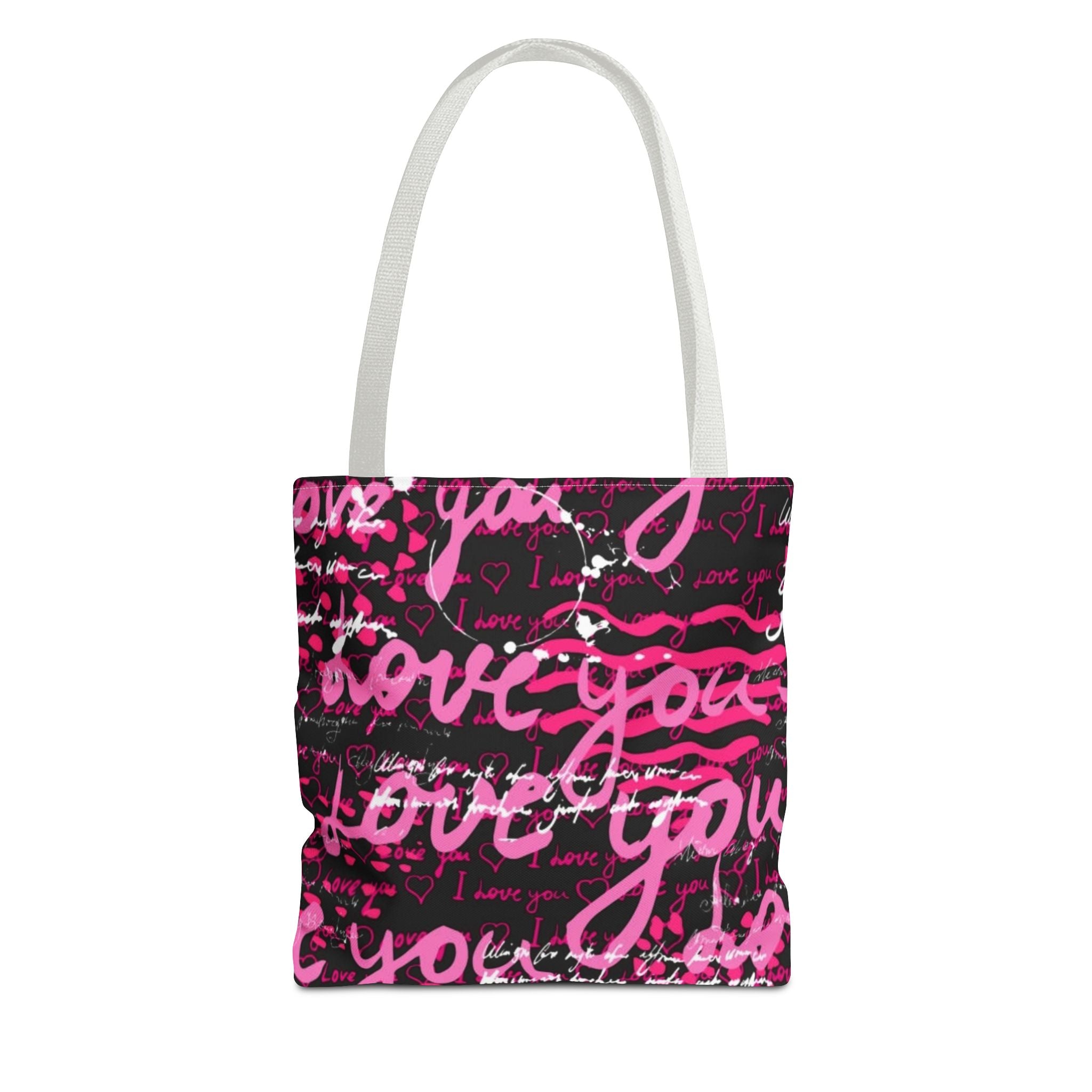 Love You Script Pattern Tote Bag – Pink Graffiti All-Over Print
