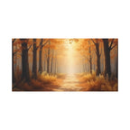 Autumn Forest Path Matte Canvas Wall Art — Golden Sunlit Woodland Scene