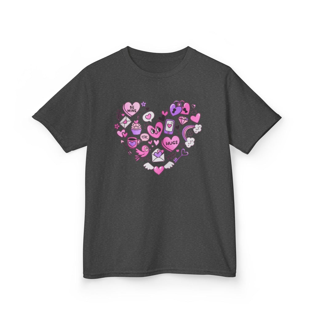 Kids Heart Doodle Tee — Cute Pink Valentine Heart Graphic Shirt