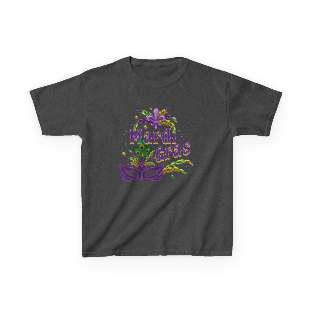 Kids Mardi Gras T-Shirt — Purple & Green Mask Design