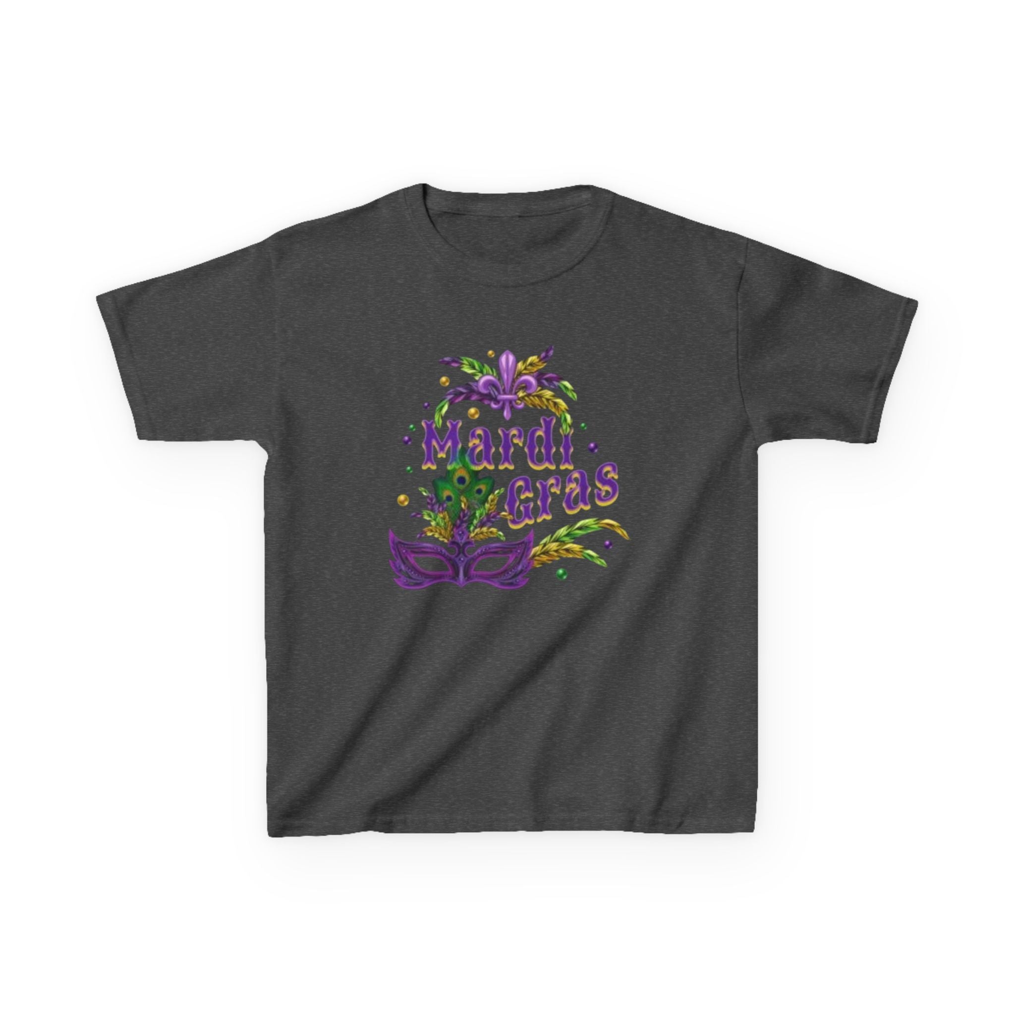Kids Mardi Gras T-Shirt — Purple & Green Mask Design