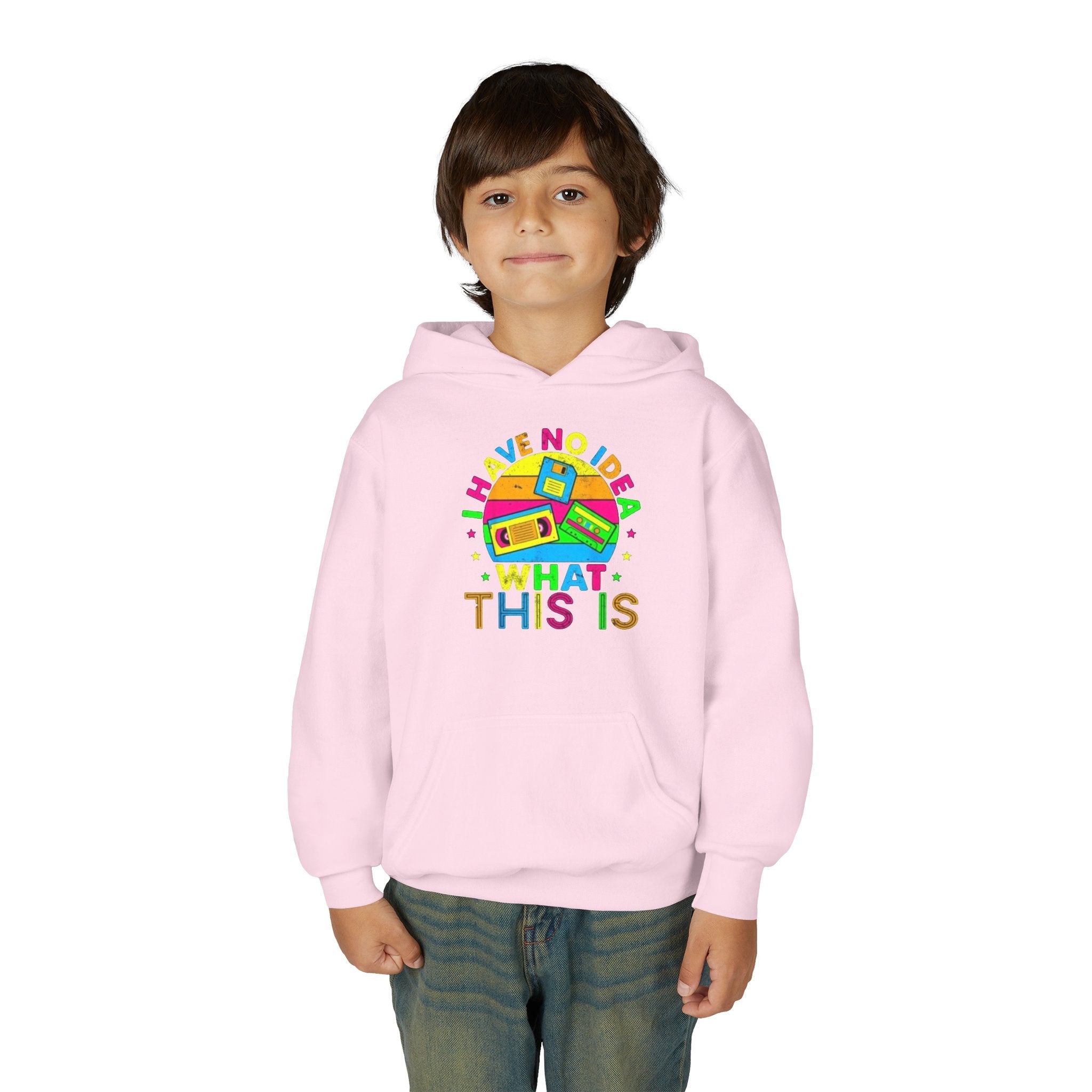 Youth Hoodie — Colorful Retro Cassette 'I Have No Idea What This Is' Graphic