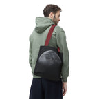 Full Moon Black Tote Bag — Moon Phase AOP Canvas Tote for Night Lovers