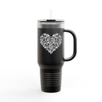 40oz Insulated Travel Mug — Silver Doodle Heart Design