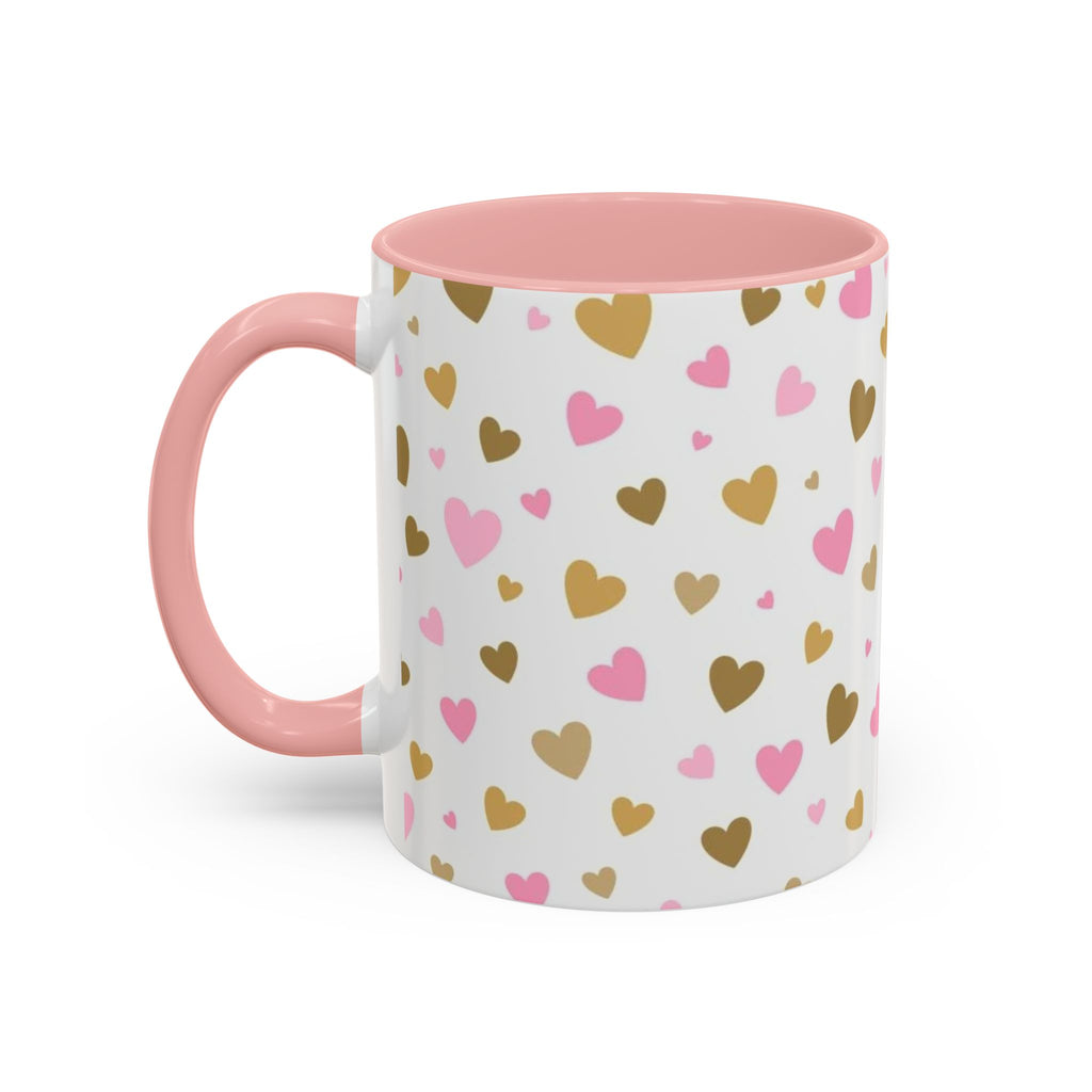 Pink & Gold Heart Accent Coffee Mug — Romantic Valentine’s Tea & Coffee Cup