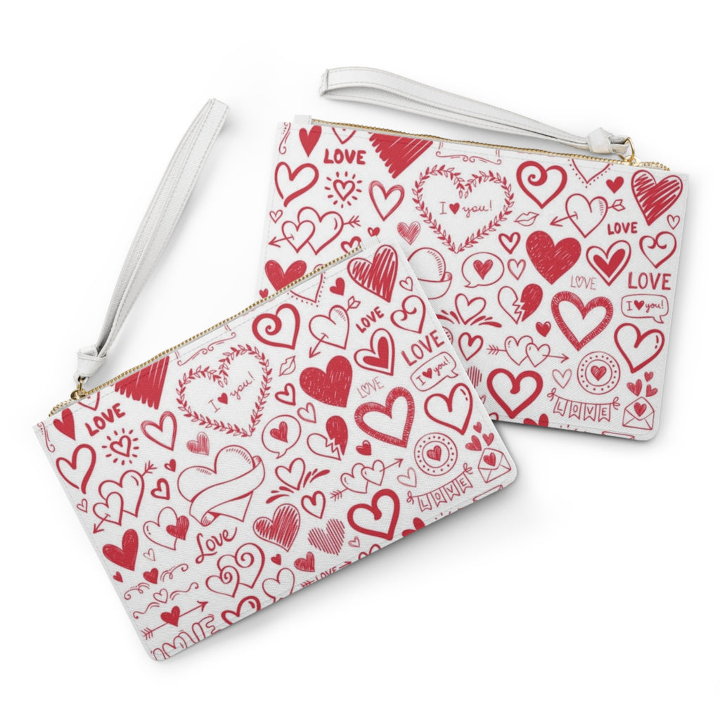 Valentine Heart Doodle Clutch Bag – Red Love Pattern Wristlet