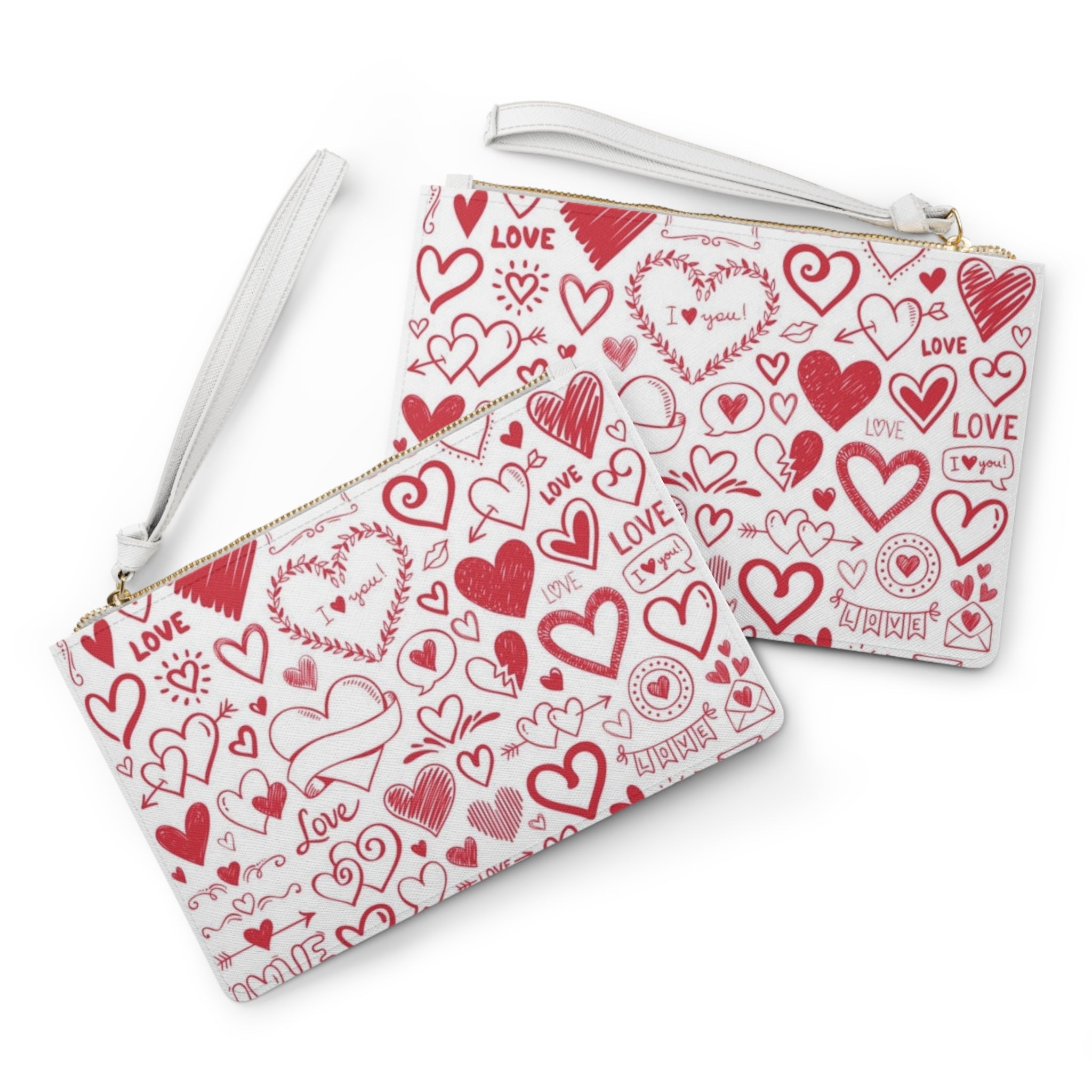 Valentine Heart Doodle Clutch Bag – Red Love Pattern Wristlet