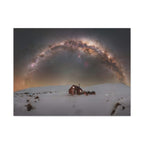 Milky Way Over Snowy Cabin — Matte Stretched Canvas Wall Art