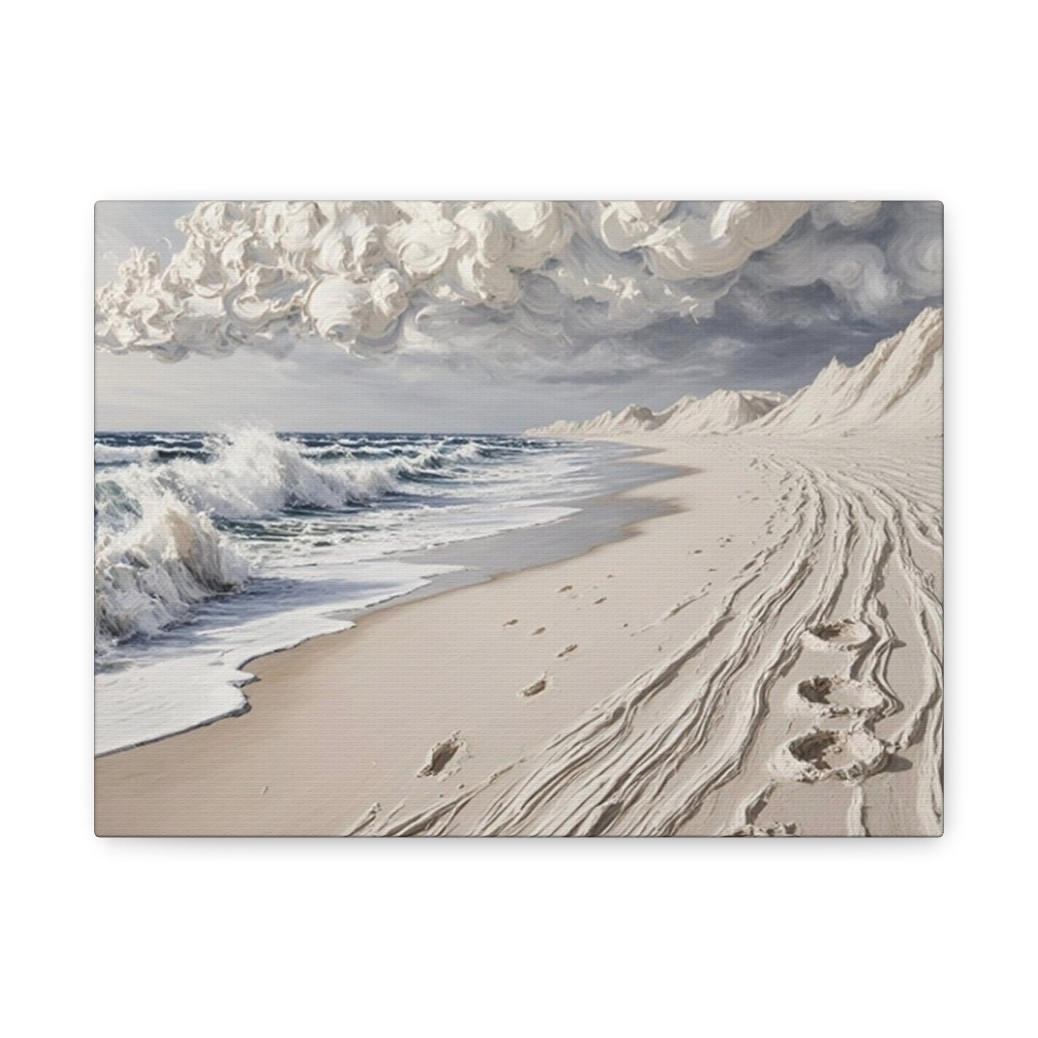 Coastal Serenity Matte Canvas Wall Art — Ocean Waves & Sandy Footprints