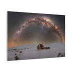 Milky Way Over Snowy Cabin — Matte Stretched Canvas Wall Art