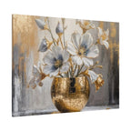 Floral Gold Vase Canvas Print — Elegant White & Blue Flower Wall Art
