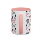 Heart Pattern Accent Coffee Mug — Pink & Navy Love Design (11/15 oz)