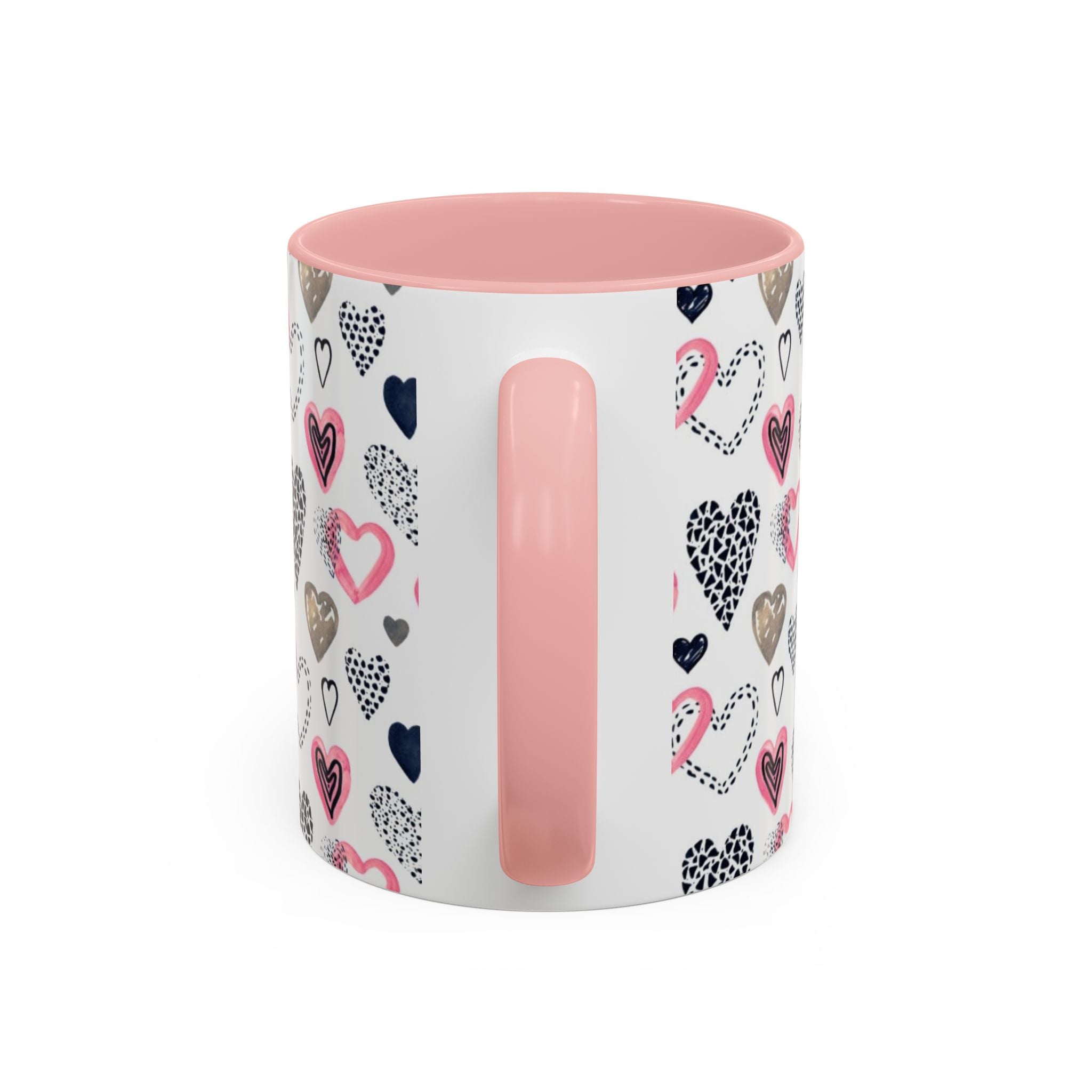 Heart Pattern Accent Coffee Mug — Pink & Navy Love Design (11/15 oz)