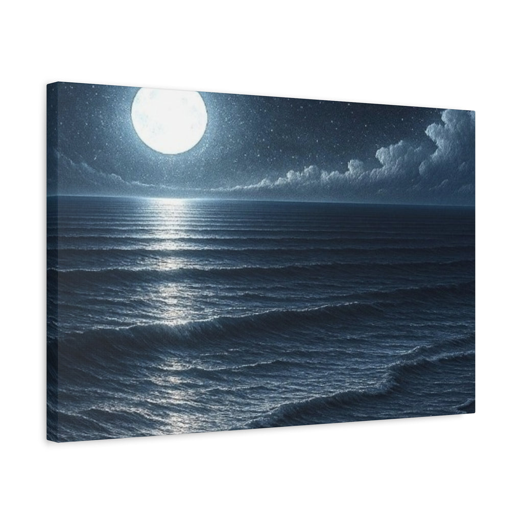Moonlit Ocean Canvas Wall Art — Serene Night Seascape Matte Stretched Print