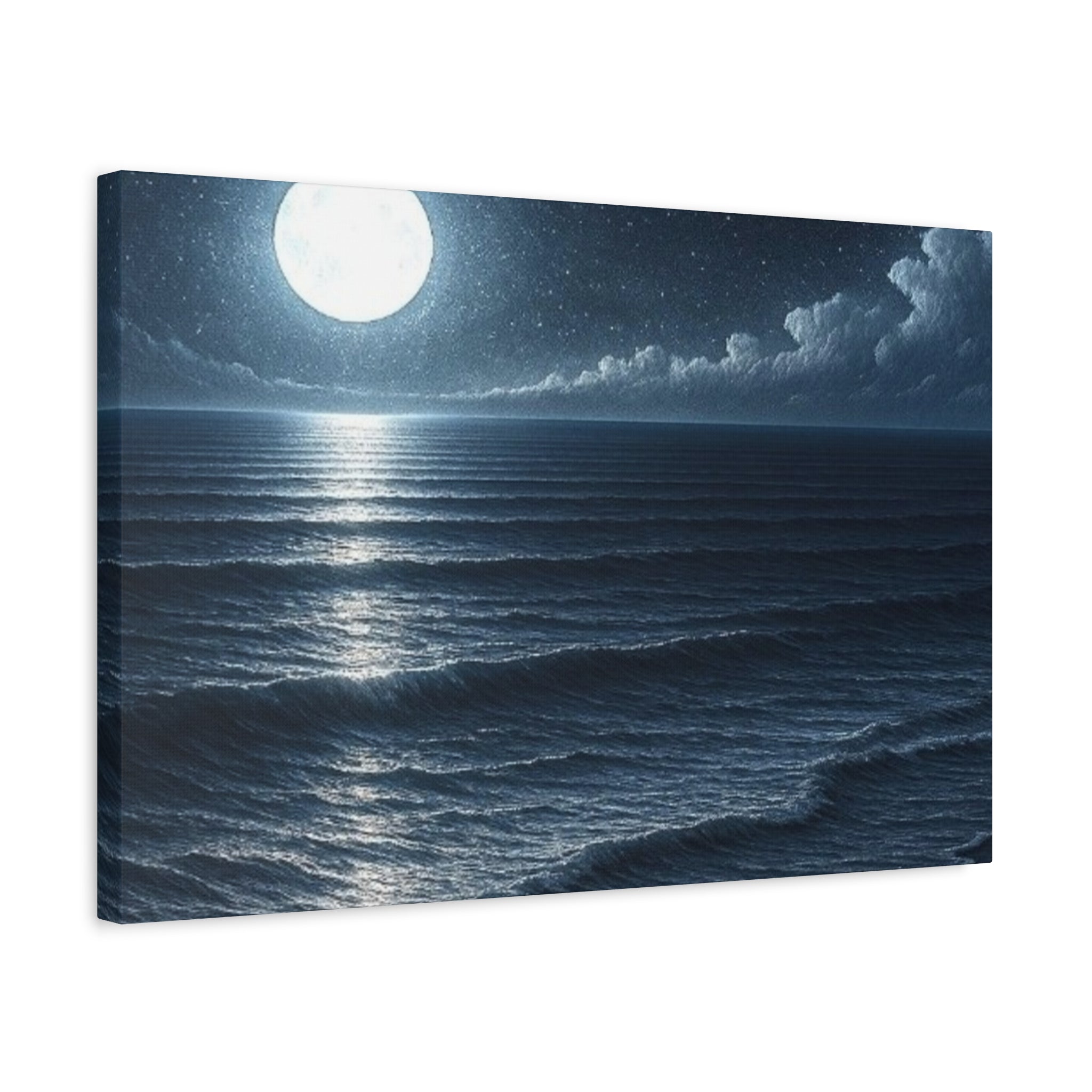 Moonlit Ocean Canvas Wall Art — Serene Night Seascape Matte Stretched Print