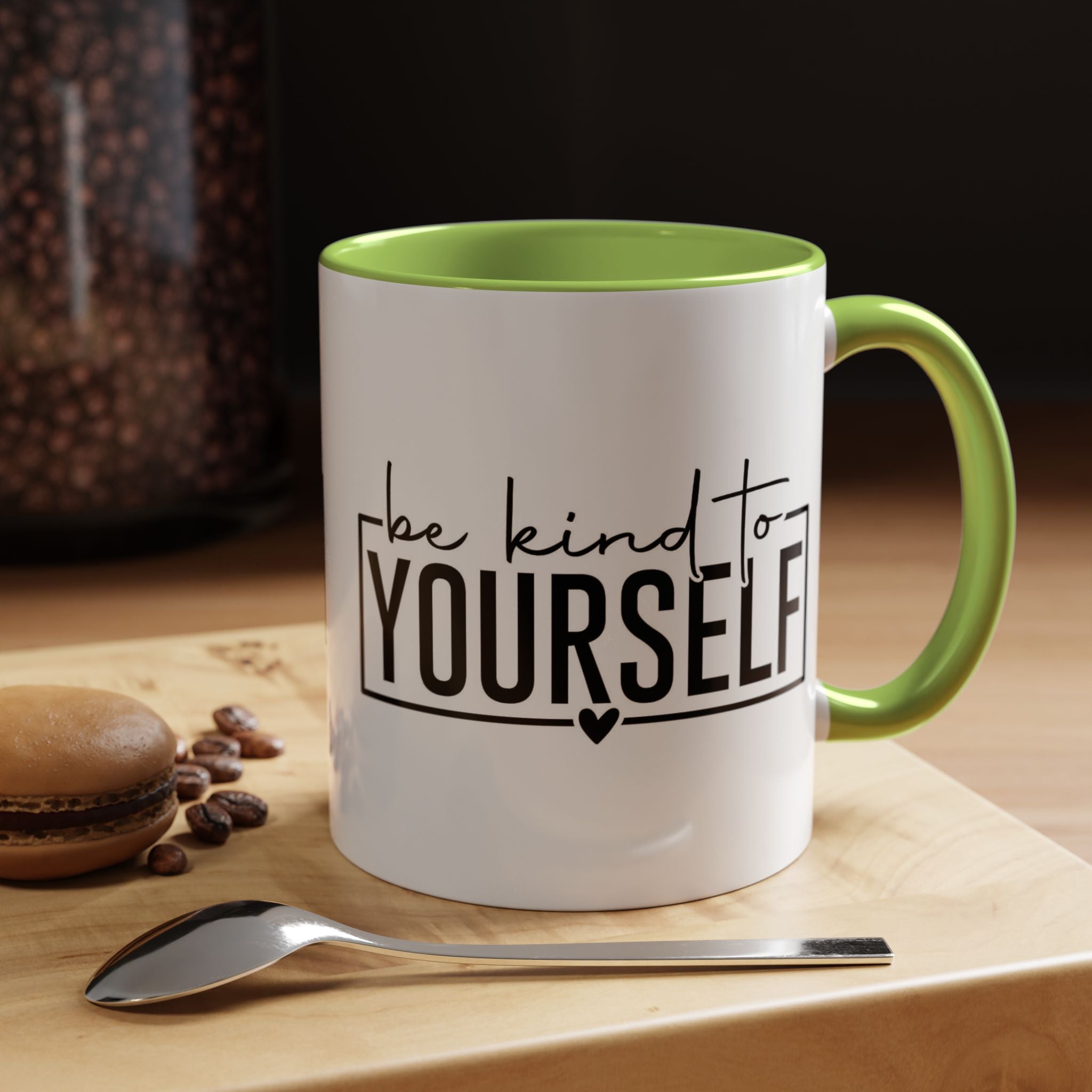 Be Kind To Yourself Accent Coffee Mug — Motivational Self-Care Tea Cup (11/15 oz)