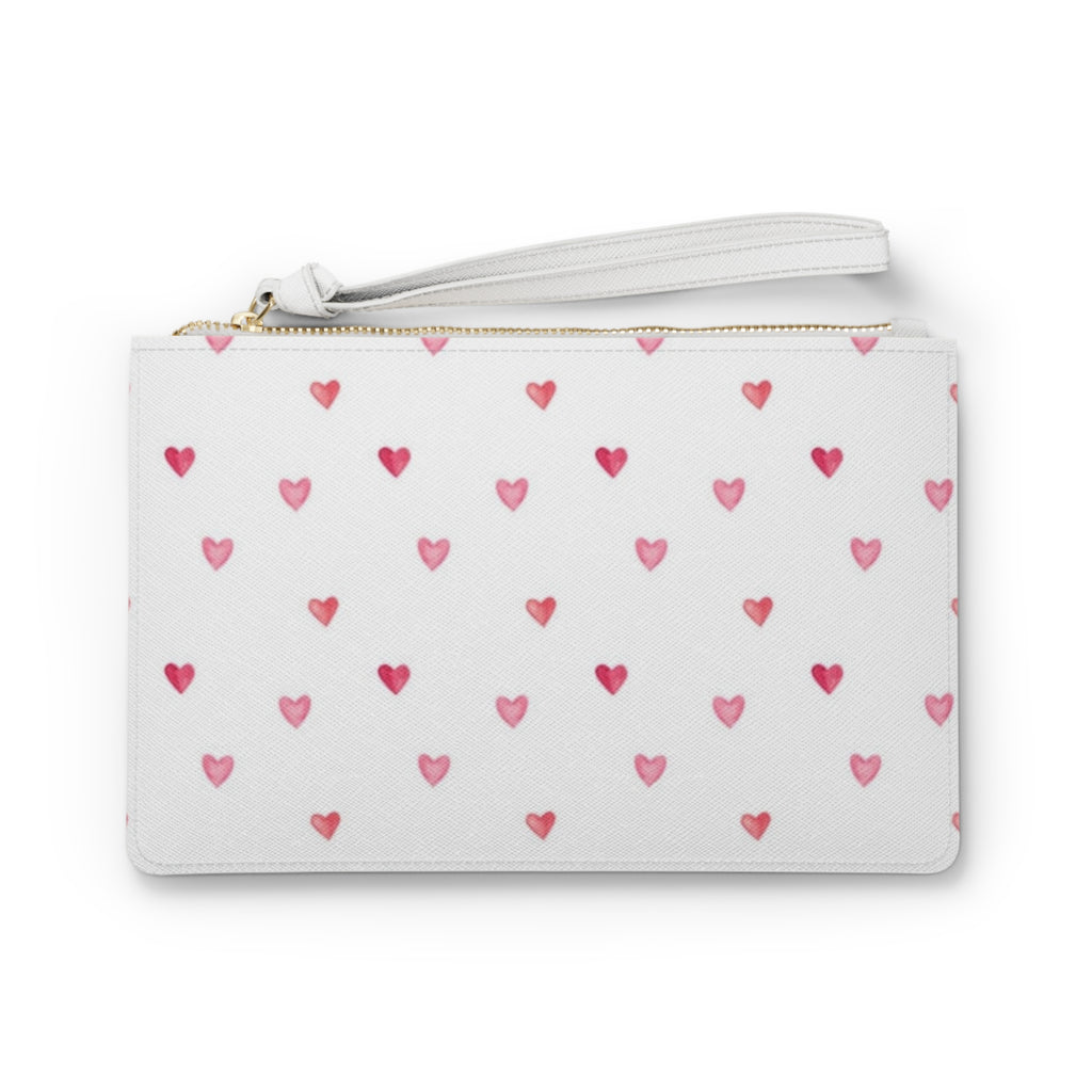 Pink Watercolor Heart Clutch — Cute Valentine Wristlet Bag