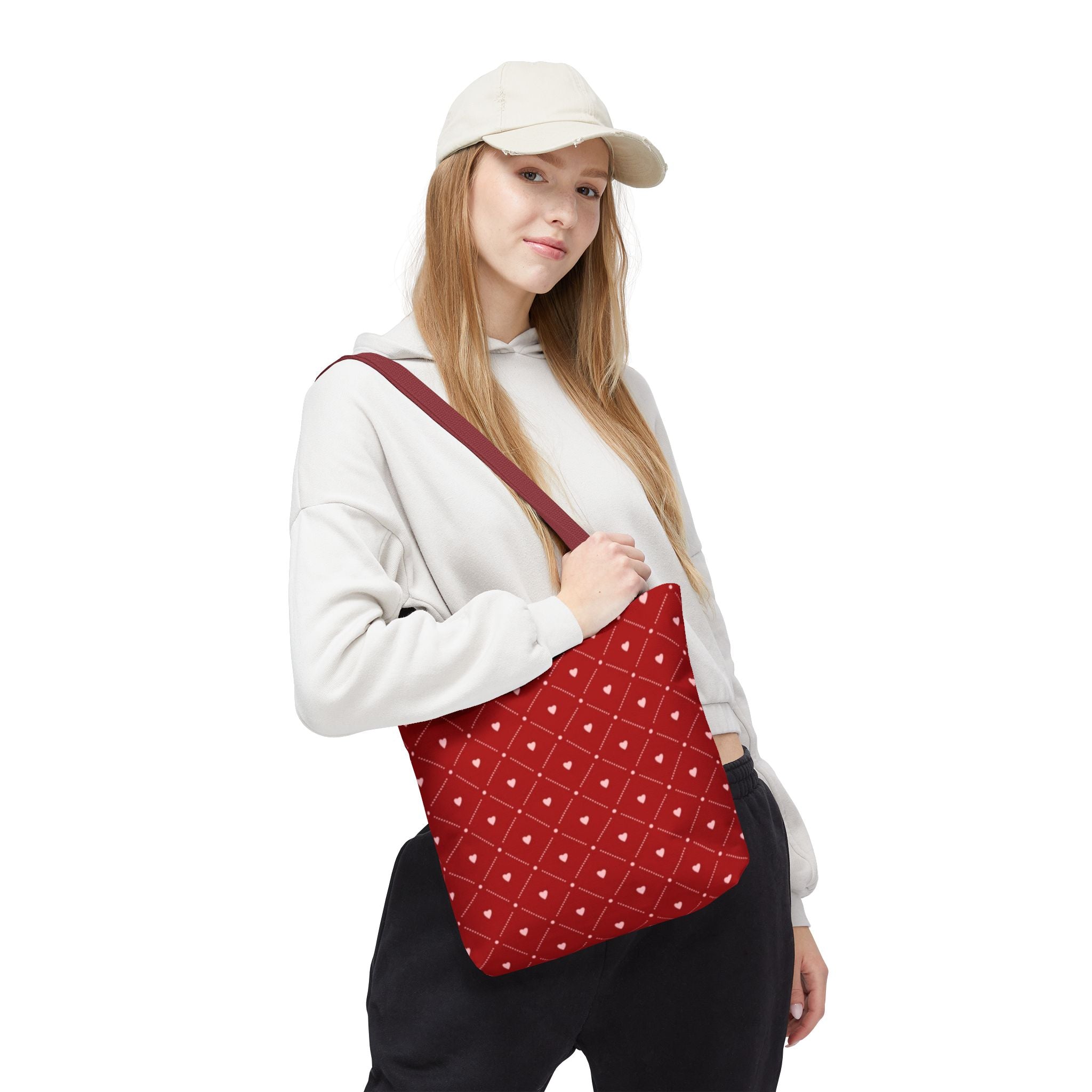 Valentine Red Diamond Heart Tote Bag — All-Over Print Canvas Shopper