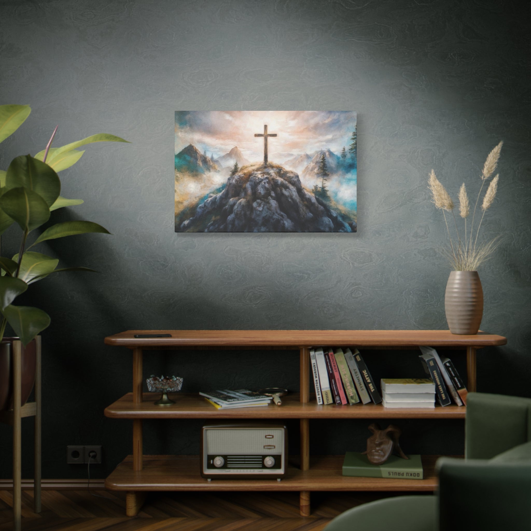 Cross on Mountain Matte Canvas Wall Art — Christian Inspirational Landscape