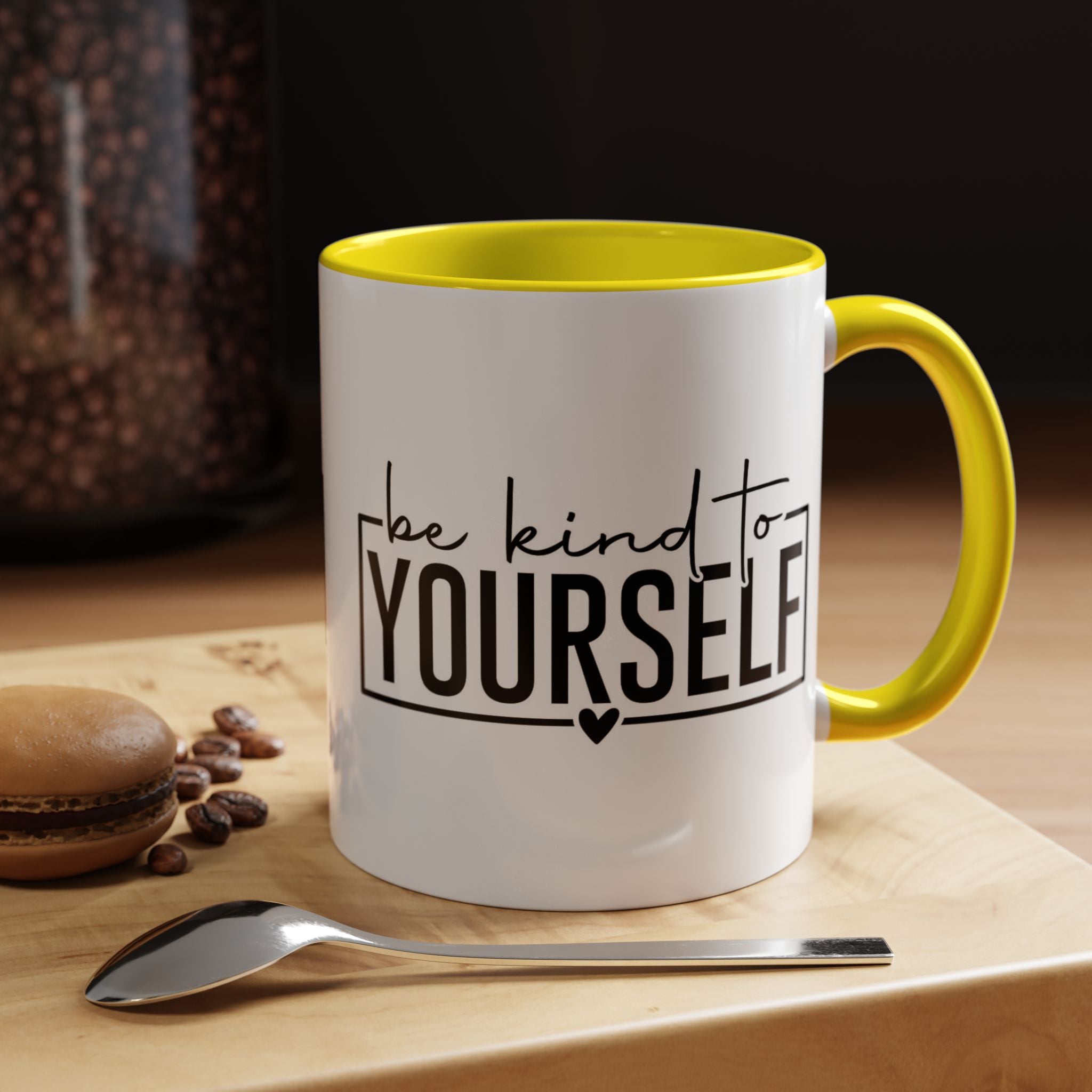 Be Kind To Yourself Accent Coffee Mug — Motivational Self-Care Tea Cup (11/15 oz)
