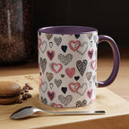 Heart Pattern Accent Coffee Mug — Pink & Navy Love Design (11/15 oz)