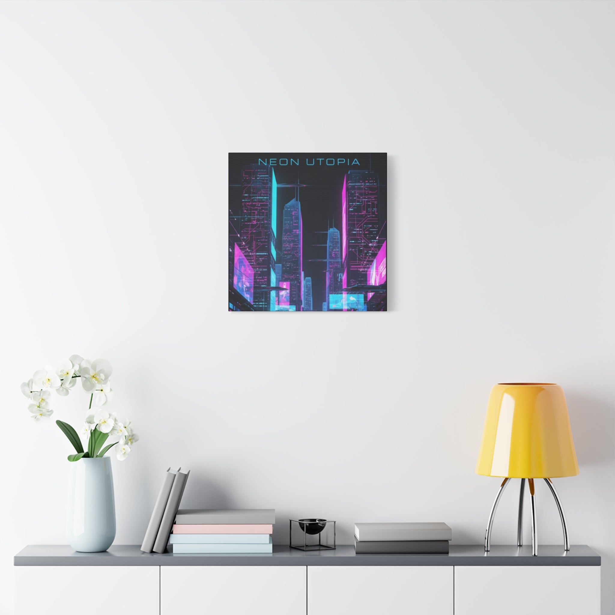 Neon Utopia Cyberpunk Cityscape, Matte Canvas