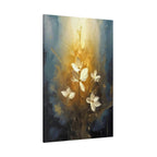 Golden Floral Canvas Print – Abstract White Flowers on Matte Stretched Canvas