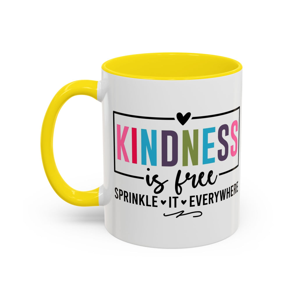 Kindness Is Free Accent Coffee Mug — Inspirational Pink Interior 11/15oz
