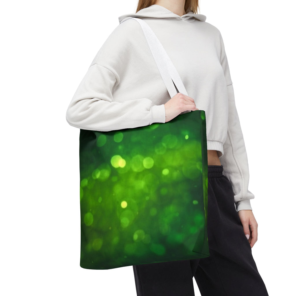 Green Bokeh Tote Bag — Sparkling Nature-Inspired All-Over Print Tote