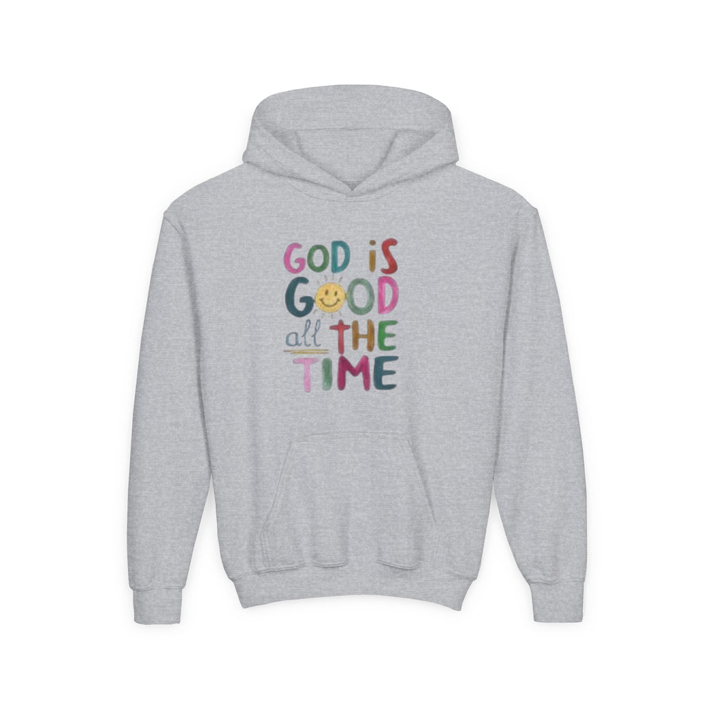 Youth Hoodie — "God Is Good All The Time" Colorful Faith Pullover